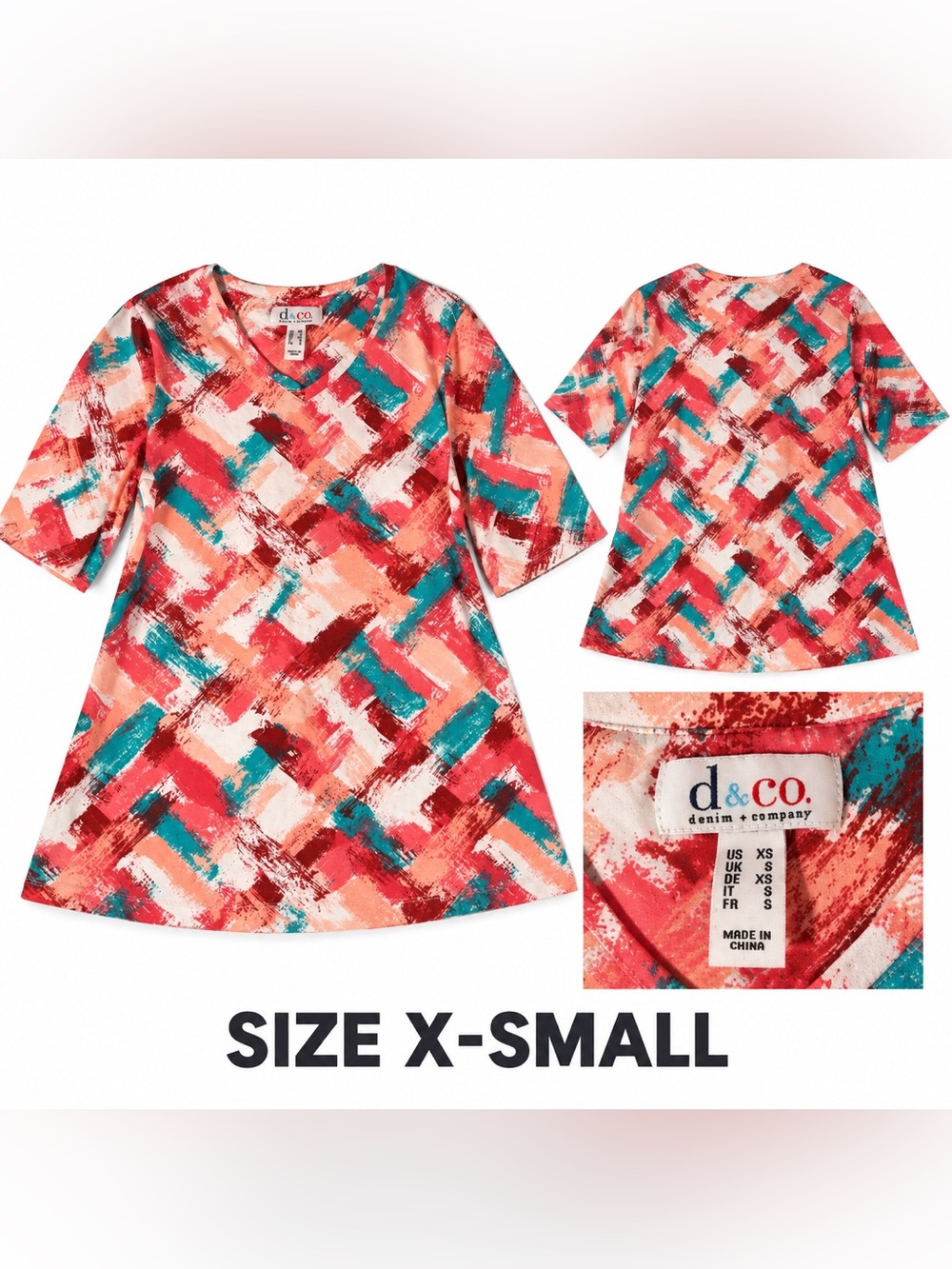 Short Sleeve women Tunic Top in Coral Multi